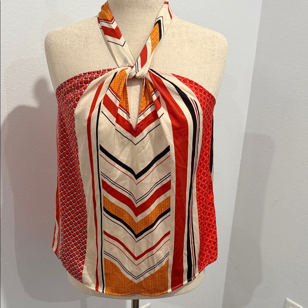 👚 Banana Republic Striped Halter Tie-Neck Shell in Red, Cream & Black